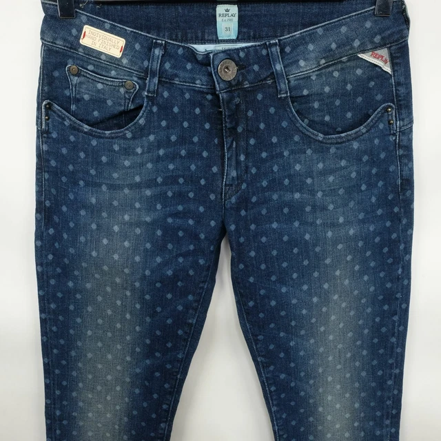 Replay Women's Jeans Radixes Wx640 W31 L32 Slim Skinny Dark Blue Dots Denim Bnwt