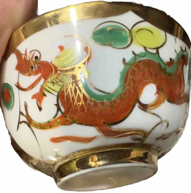 Chinese Famille Porcelain Bowl Hand Painted  Dragon Gilded Gold Stunning Piece