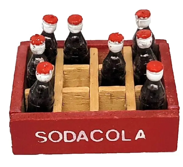 Minature Wood Crate 8 Soda Cola Pop Bottles Dollhouse 1/12 Drinks Kitchen VTG