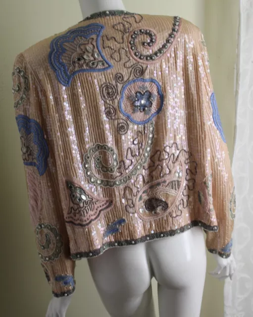 Estate Deco WOW Sz M L Art-to-Wear Pink Silk Beaded Sequin 80s 90s GLAM Jacket