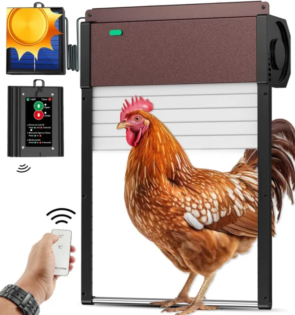 Solar Powered Auto Chicken Coop Door with Light Sensor, Timer, Remote Control