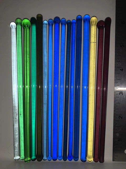 Vintage Lot 16 Blue Green Purple Glass Cocktail Iced Tea Stirrers Sticks 6” Long