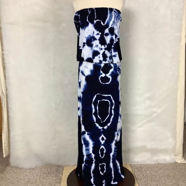 Young, Fabulous & Broke Strapless Blue Tie Dye Maxi Dress