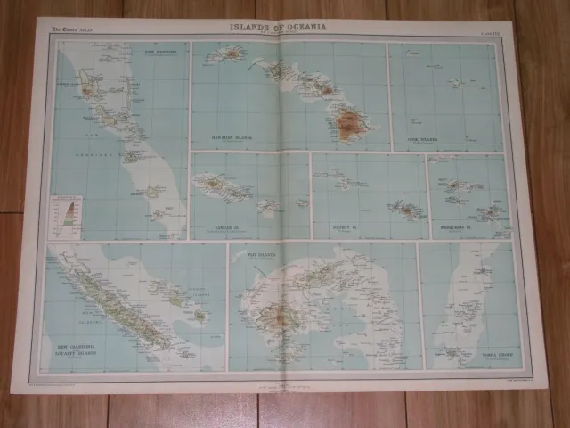 1922 Vintage Map Of Oceania Pacific Islands Hawaii New Caledonia Samoa Tahiti
