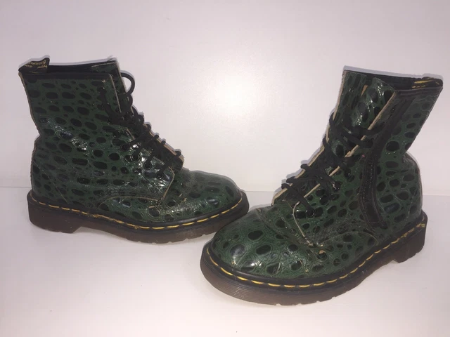 WOMENS RARE GREEN Croc Leather Dr Martens Boots Uk5 EU38 Made In