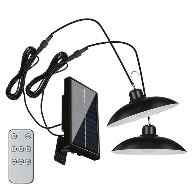 Lampada Illuminazione Nera Giardino Ciondolo Giardino Luce A Sospensione Alimentato Solare LED 2 Teste 9