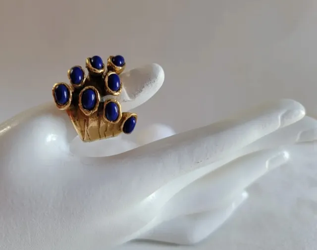 YSL Yves Saint Laurent Blue Arty Dots Cocktail Ring Size 7