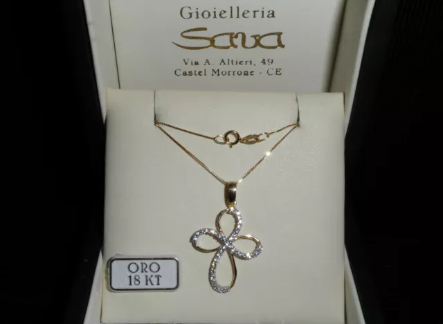 Collana oro giallo 750 18 kt e ciondolo croce in oro 750 18 kt e zirconi Nuovo