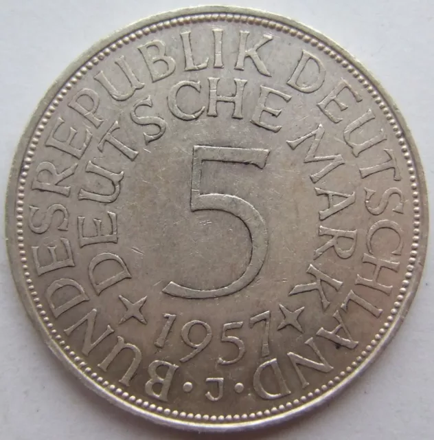Moneta Rfg Aquila Argento 5 Tedesco Marchi 1957 J IN