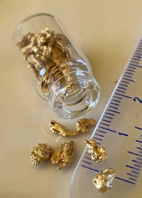 Genuine, natural, small Western Australian Gold Nuggets; 7.00 grams in vial