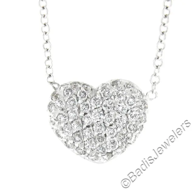 PASQUALE BRUNI 18k or Blanc 0.50ctw Diamant Pavé Pendentif Coeur 16 " Collier