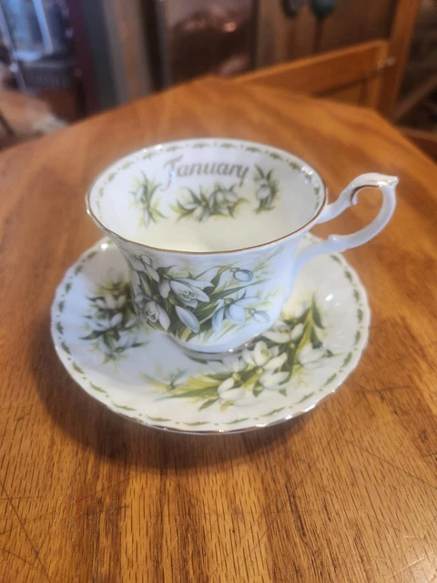 Vintage Royal Albert bone china 'January' Flowers of the Month cup & saucer set