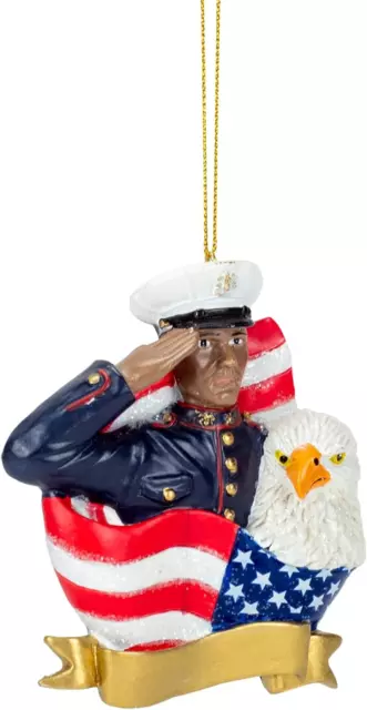 MC2204 MARINE CORPS African American Soldier with Flag Ornament, 4-I ...