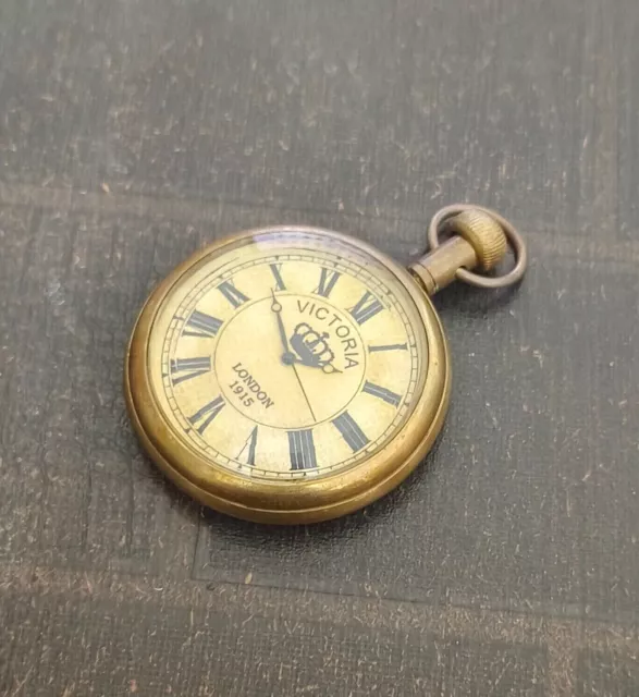 Antique 2" Brass Pocket Watch Nautical Vintage Victoria London Look Collectible