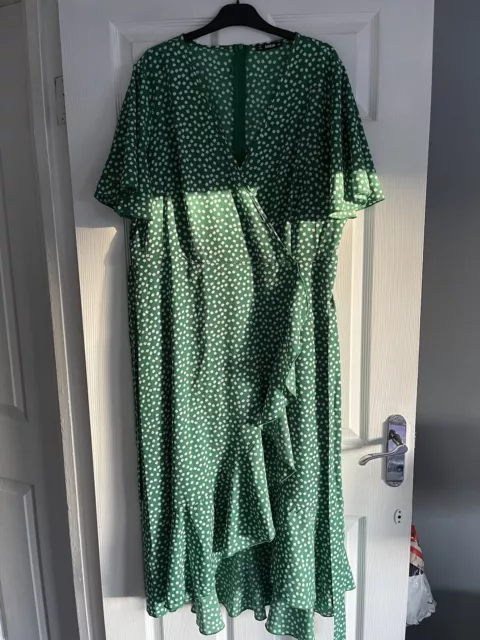 Ladies Lovely Long Green Floral Wrap Summer Maxi Dress Size 18
