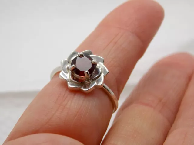 Natural Red Garnet Size 6.5 Ring 925 Sterling Silver Flower USA Made 1.00ct