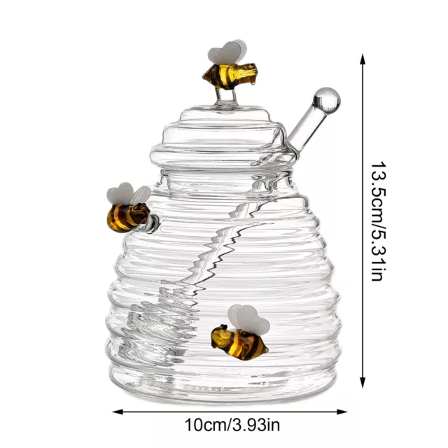 Transparent Honey Jar With Dipper And Lid Glass Beehive Style Honey Glass Pot 2