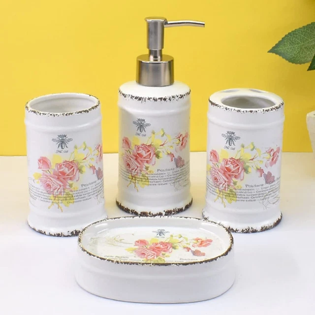 Céramique Salle de Bain Accessoires Set 4, Ensembles pour Maison Multicolore S5