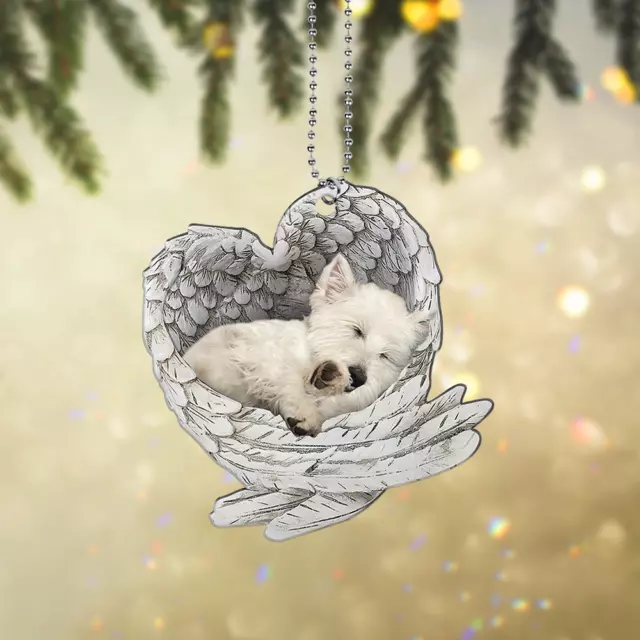 West highland white terrier Sleeping Angel, Dog Angel Wings Christmas Ornament