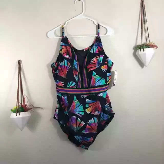 NWT La Blanca illusion mesh fan high neck swimsuit 20W