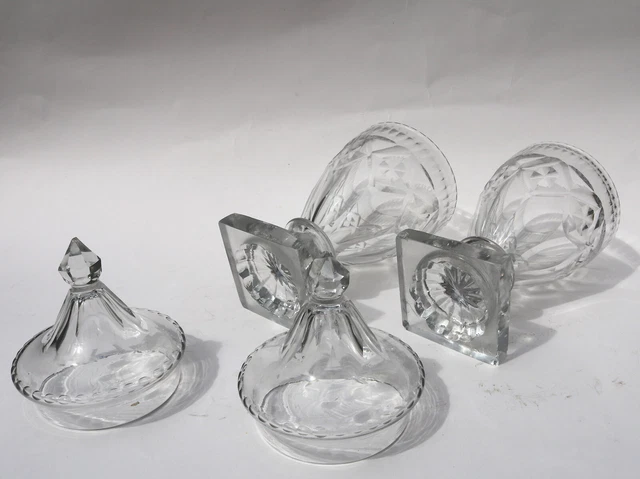 A pair of antique Georgian Irish small cut glass Urns / Bon Bon Jars C.1790 9