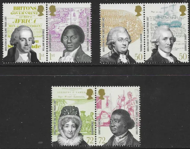 Gb 2007 Abolition Of The Slave Trade Set In Unmounted Joint Pairs (Sg 2728-33)