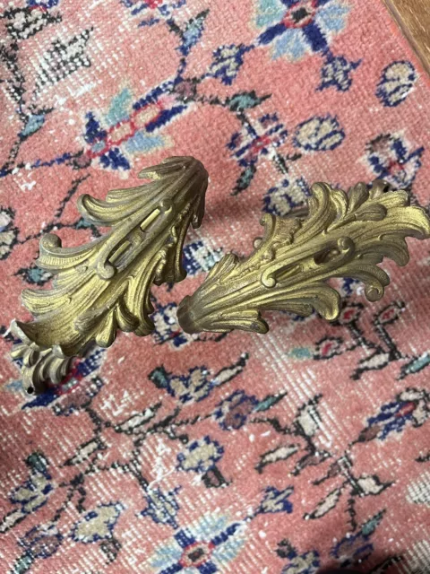 Pair Large Antique French Victorian Style Ornate Brass Curtain Tie Backs