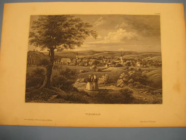 Antiker Stahlstich von 1858.Weimar Gesamtansicht-Antique steel engraving