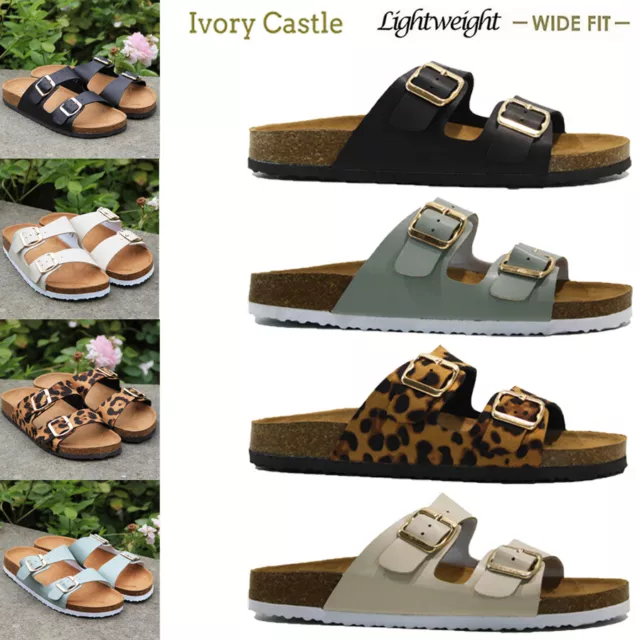 Ladies Comfort Summer Beach Buckle Slip On Flat Wide Mules Sliders Sandals Size