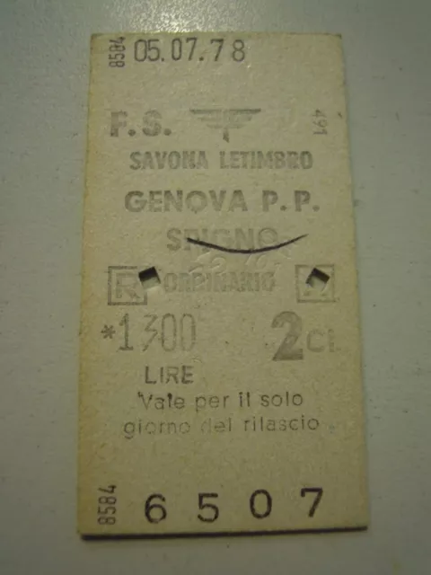 Biglietto Del Treno Cartonato - Savona Letimbro Genova - 1978 C10-301
