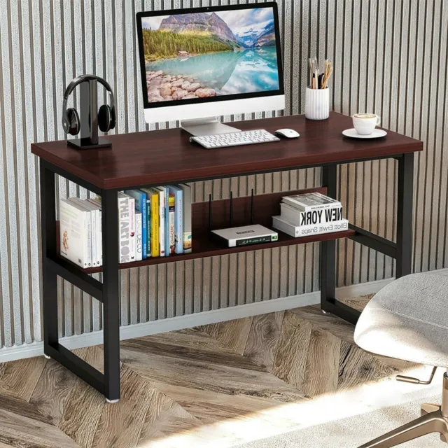 PC Laptop Study Table Computer Desk With Bookshelf Home Office Desk Workstation