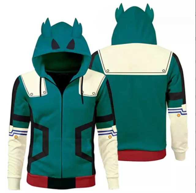 My Hero Academia Midoriya Izuku Cosplay Hoodie Jacket Zip Up Coat Adult Kid.