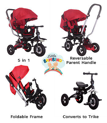 5 in 1 Kids Trike Unisex Push Along Tricycle Children Baby  3 Wheel Toddler Red