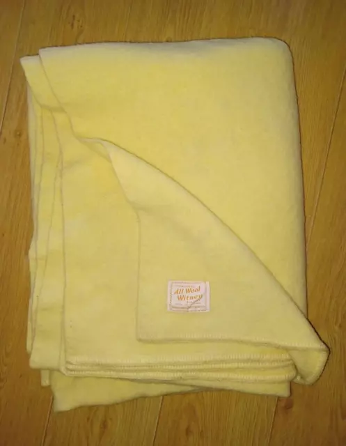 Vintage retro Witney all wool yellow single small dbl blanket 67"x 83"