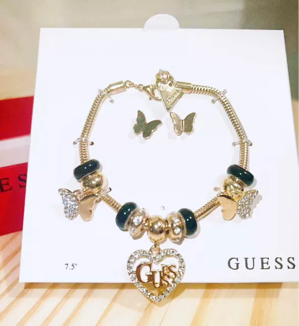 Guess Bracelet And Earring Set Gold Butterfly