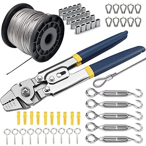 Stainless Steel Wire Rope Kit with Crimping Tool 100ft Vinyl Coated Aircraft ...