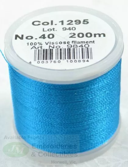 Madeira Rayon 40 Machine Embroidery Thread 200m Colour 1295 PEACOCK BLUE