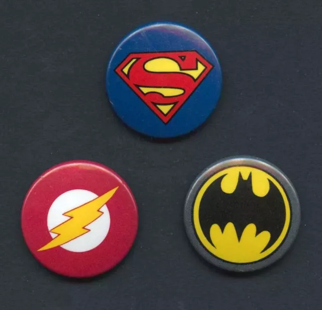 Superman Batman Flash DC Comics Vintage Ansteck Buttons Ø2,5 cm 1989