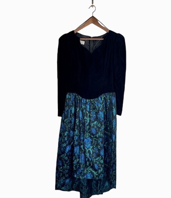 Scott McClintock Vintage 80s Blue Green Black Velvet Party Holiday Dress Sz 12