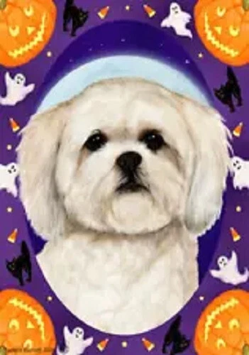 Halloween Garden Flag - White Lhasa Apso 122941