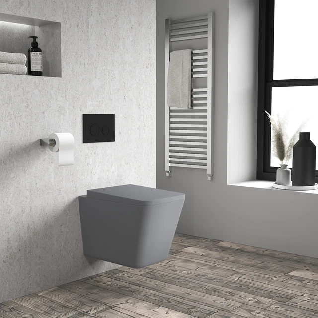 GREY WALL HUNG Rimless Toilet and Soft Close Seat Augusta BUN/BeBa