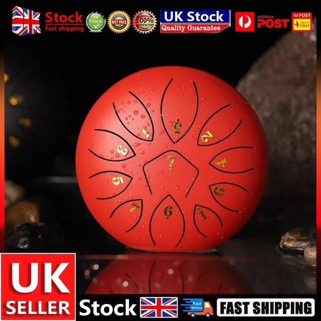 6 Inch 11-Note Tongue Drum with Drumsticks Hand Pan Ethereal Drums (Red) UK