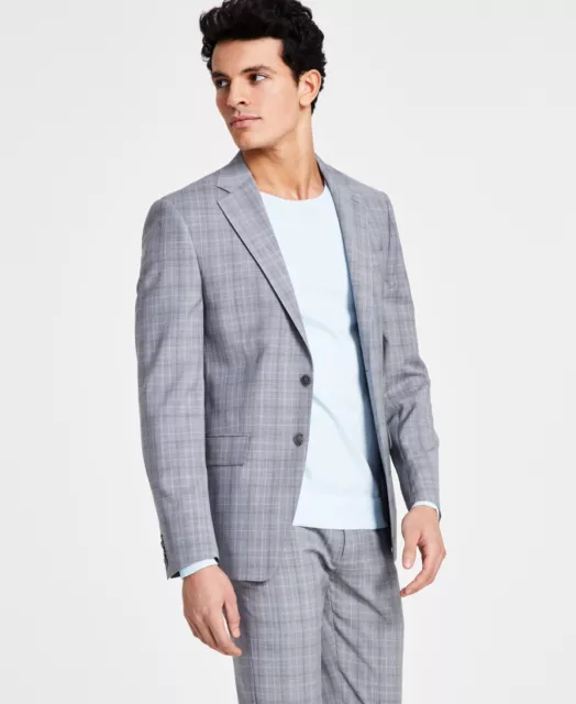 Calvin Klein Mens Slim Fit Wool Stretch Suit Jacket Light Grey 40L