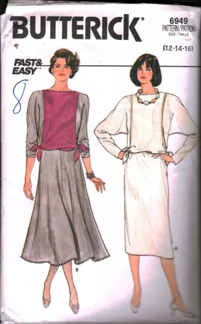 6949 Vintage Butterick Sewing Pattern Misses Very Loose Fitting Dress Fast Easy