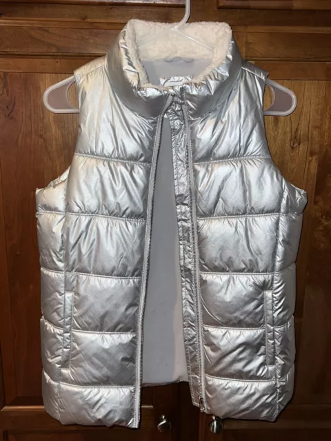 Old Navy Girls Size XL 14 Frost Free Quilted Puffer Vest Silver,