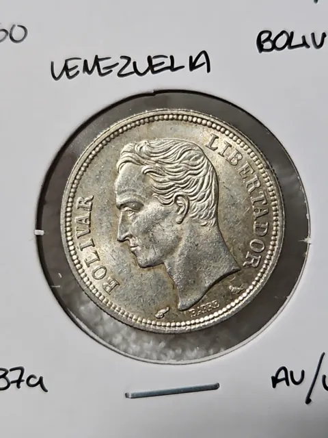1960 Venezuela 1 Bolivar Silver Coin Unc/Au Details #249