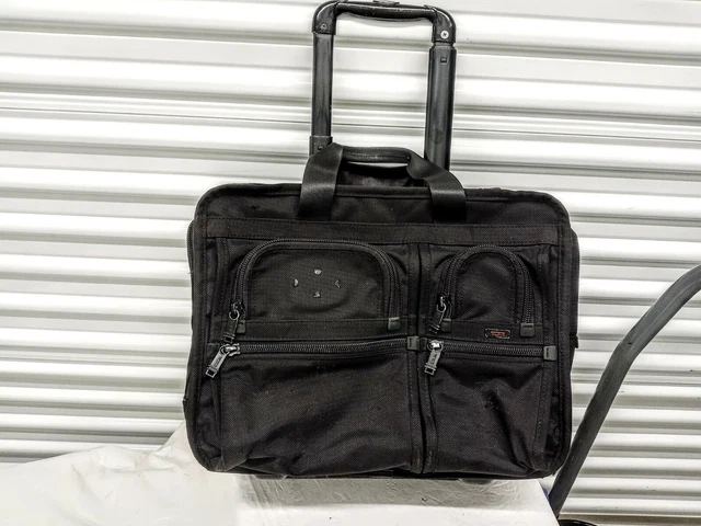 TUMI 'Alpha' Black Nylon Expandable Wheeled Briefcase - 26104DH