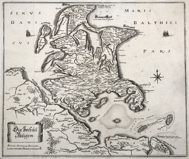 RÜGEN ORIGINALE INCISIONE Cartina Geografica Merian 1682 EUR 239,44 ...
