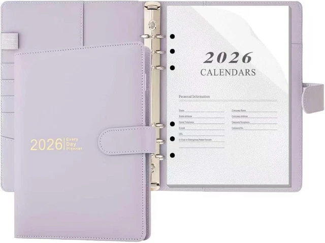 DIARY 2026 A5 Notebook Binder,Daily Planner,2026 Day Per Page Purple £ ...