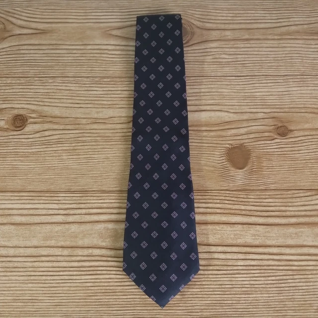 Christian Dior Tie Black Red Yellow Diamonds 100% All Silk Made in USA 54"